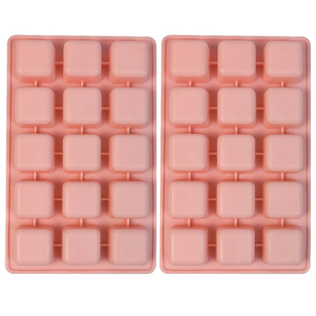 2 Pcs 15-Cavities Square Silicone Mold For Scented Wax Melts, Chocolate Truffles, Candy, Jelly, Ice Cube Tray