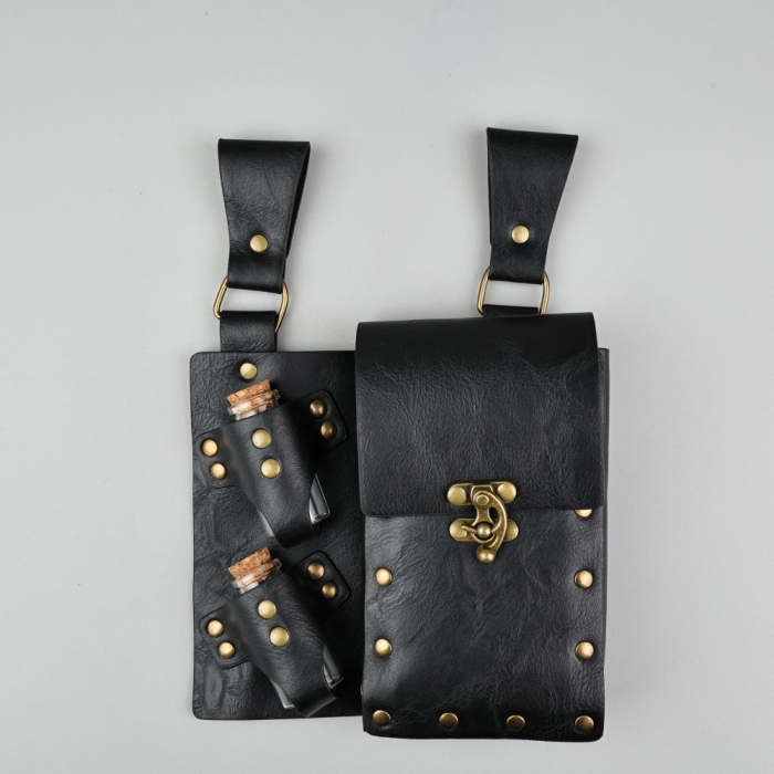 Medieval Alchemy Faux Leather Belt Bag With 2 Cork Potion Vials Fantasy Wizard Waist Pouch Side Pack