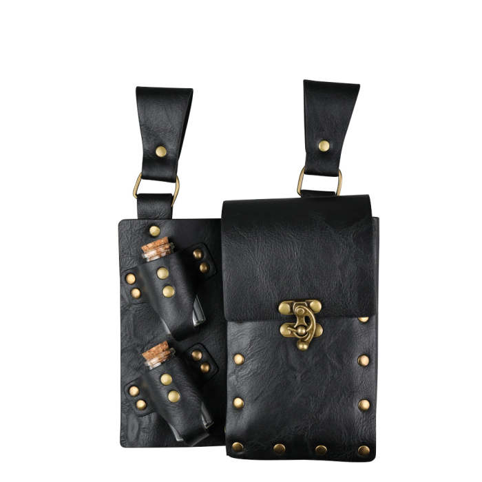 Medieval Alchemy Faux Leather Belt Bag With 2 Cork Potion Vials Fantasy Wizard Waist Pouch Side Pack