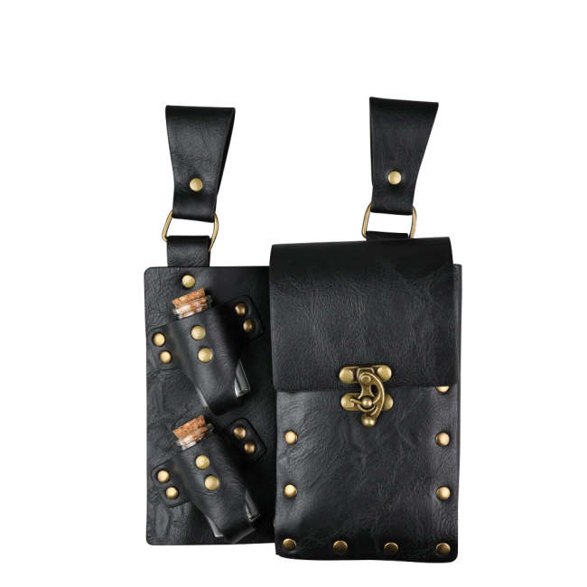 Medieval Alchemy Faux Leather Belt Bag With 2 Cork Potion Vials Fantasy Wizard Waist Pouch Side Pack