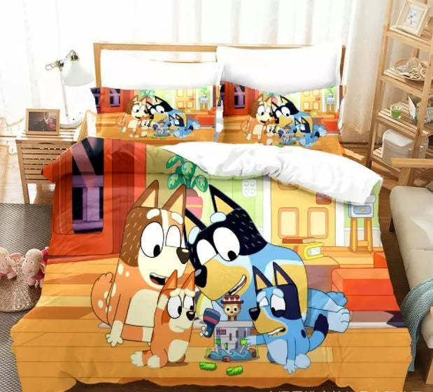 Cartoon Bluey Bedding Set Pattern Kids Quilt Cover Without Filler
