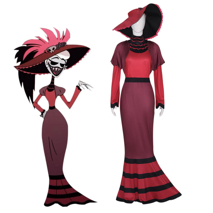 Hazbin El Rosie Formal Dress Hat Costumes Halloween Cosplay Masquerade Suits