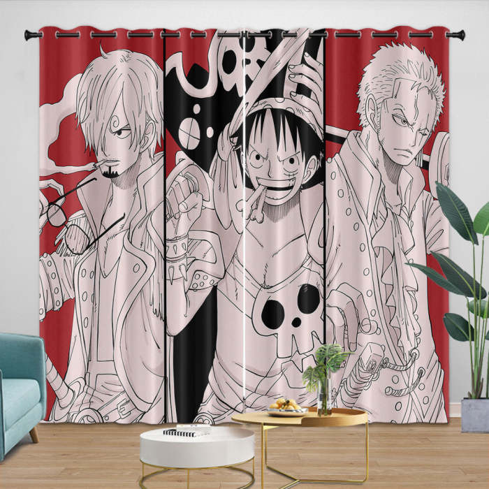 One Piece Film Red Curtains Pattern Blackout Window Drapes Room Decoration