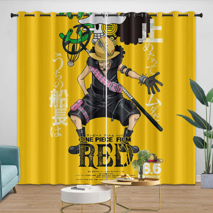 One Piece Film Red Curtains Pattern Blackout Window Drapes Room Decoration