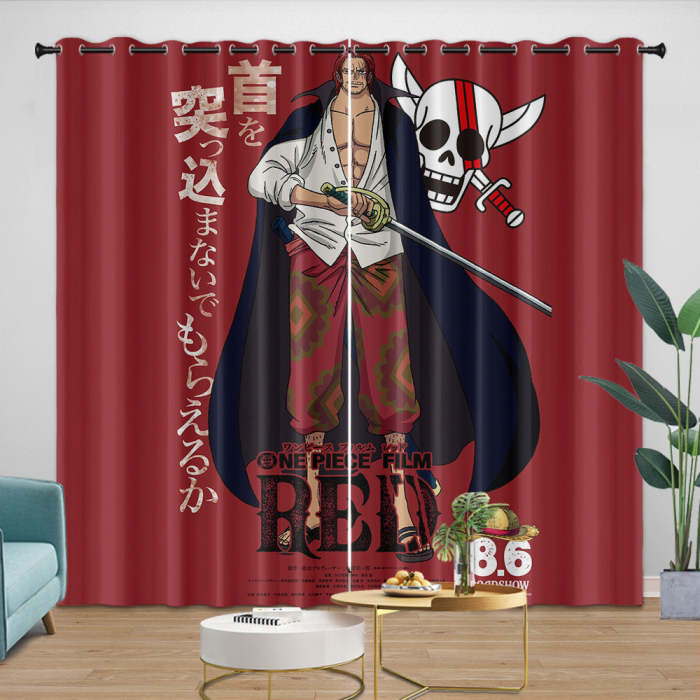 One Piece Film Red Curtains Pattern Blackout Window Drapes Room Decoration
