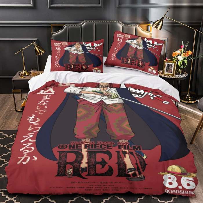 One Piece Film Red Bedding Set Pattren Quilt Duvet Cover Without Filler