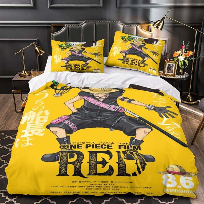 One Piece Film Red Bedding Set Pattren Quilt Duvet Cover Without Filler
