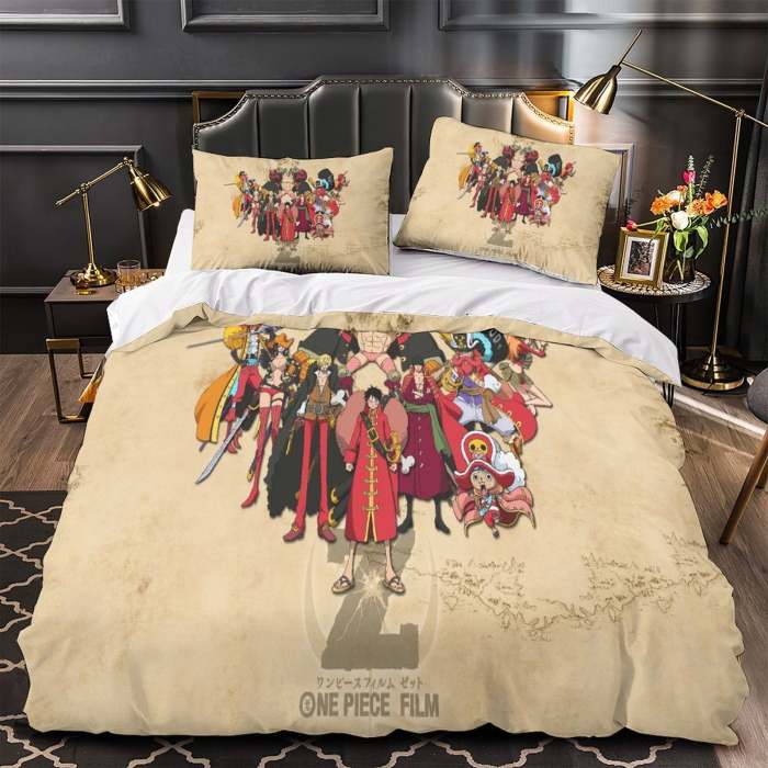 One Piece Film Red Bedding Set Pattren Quilt Duvet Cover Without Filler