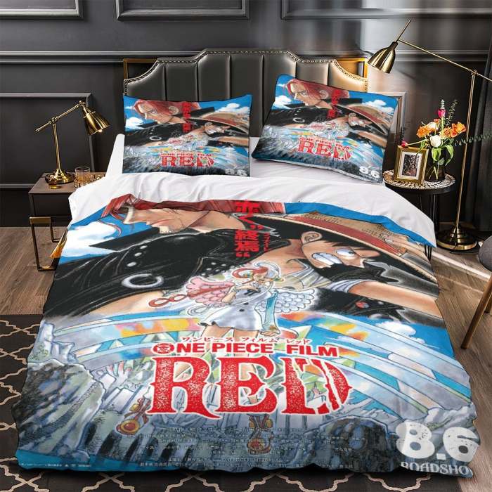 One Piece Film Red Bedding Set Kids Quilt Duvet Cover Without Filler