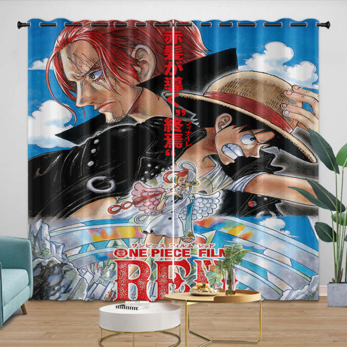 One Piece Film Red Curtains Blackout Window Drapes Kids Room Decoration