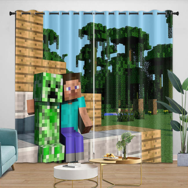 Minecraft Curtains Blackout Window Drapes Kids Room Decoration