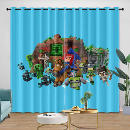 Game Pattern Minecraft Curtains Blackout Window Drapes Room Decoration