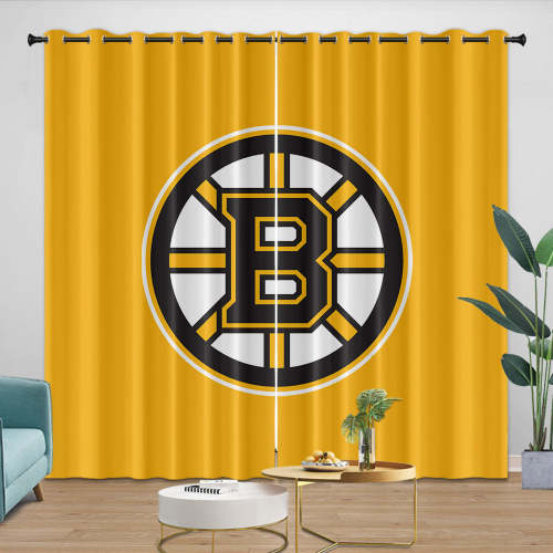 Boston Bruins Curtains Pattern Blackout Window Drapes Room Decoration