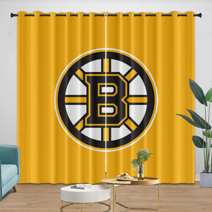 Boston Bruins Curtains Pattern Blackout Window Drapes Room Decoration