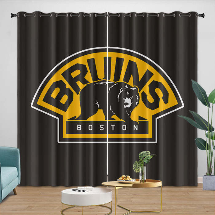 Boston Bruins Curtains Pattern Blackout Window Drapes Room Decoration