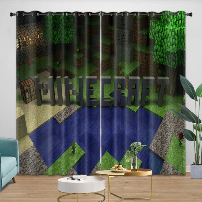 Minecraft Curtains Blackout Window Drapes Kids Room Decoration