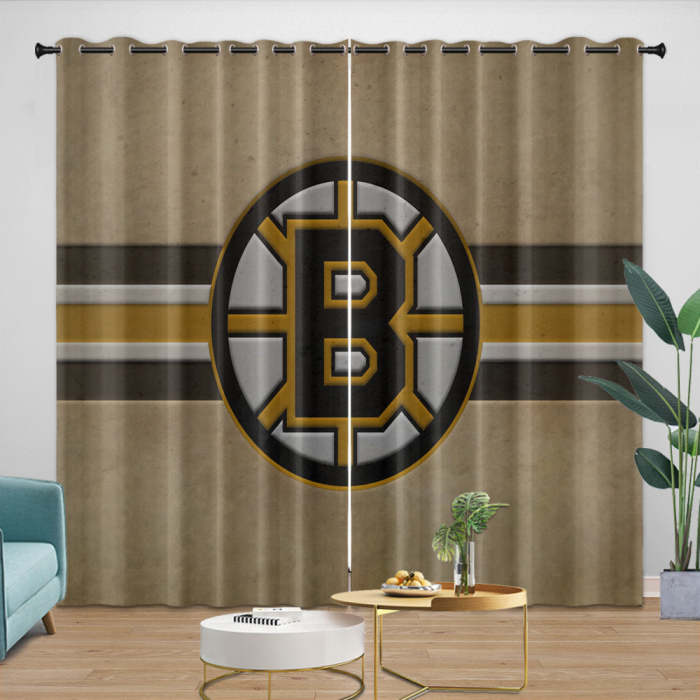 Boston Bruins Curtains Pattern Blackout Window Drapes Room Decoration