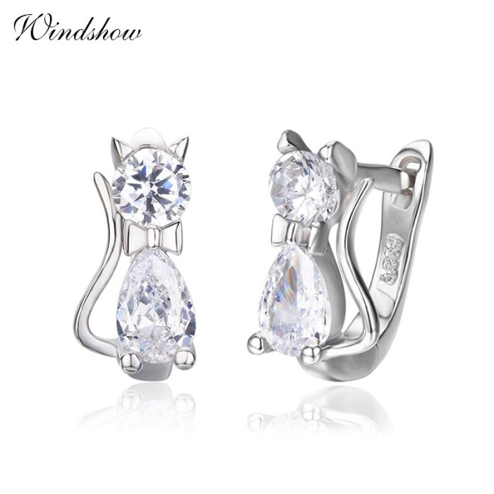 Cute Kitty Kitten Cat CZ 925 Sterling Silver Gatos Small Loop Huggies U Hoop Earrings For Kids Baby Girls Children Jewelry Aros