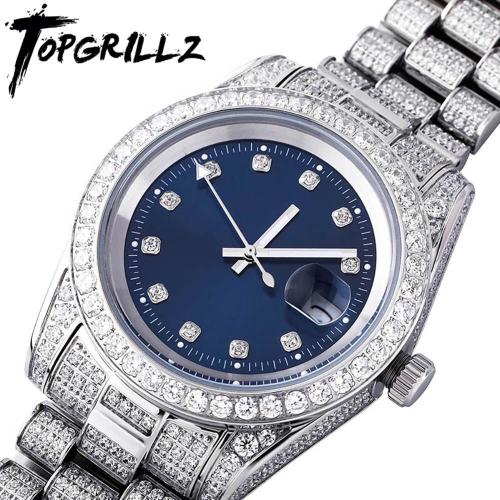 TOPGRILLZ Iced Presidential Mens Watch Luxury 18K White Gold Watch Hip Hop Charm Jewelry For Gift