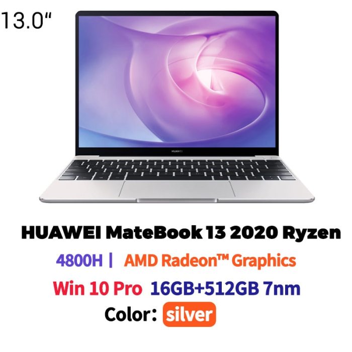 13 inch HUAWEI MateBook 13 2020 Version Ultraslim Laptop AMD Ryzen R5-4600H/R7-4800H 16GB DDR4 512GB SSD Windows 10 Pro English