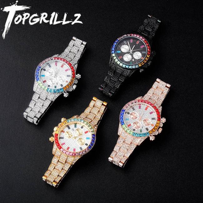 TOPGRILLZ 2020 New Watches Quartz HIP HOP Watches With Micro Pave Iced Out Cubic Zirconia Stainless Steel Watches Clock relogio