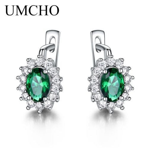 UMCHO Colorful Gemstone Blue Sapphire Clip Earrings  Real 925 Sterling Silver Earrings For Women Engagement Gifts Fine Jewelry