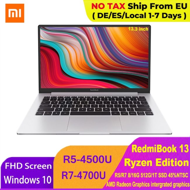 Xiaomi RedmiBook 13 Laptop Ryzen Edition Notebook AMD Ryzen 4700U/4500U 13.3 Inch Display 512GB/1T SSD Windows 10 Computer