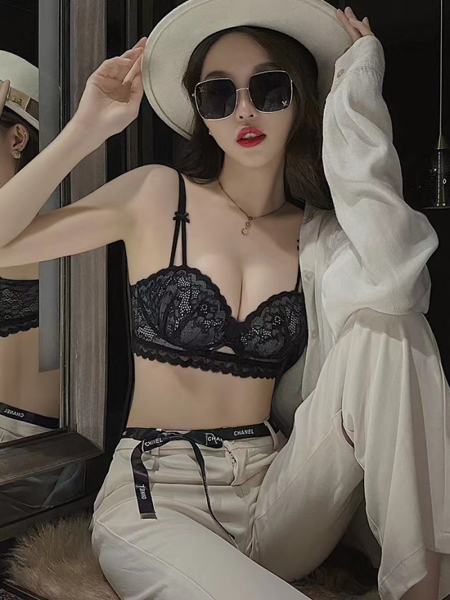 Victoria Strapless Underwear Women's Small Chest Gathers to Show Large Bra Lace Collection Side Breast Top Holding Bra Set Summer