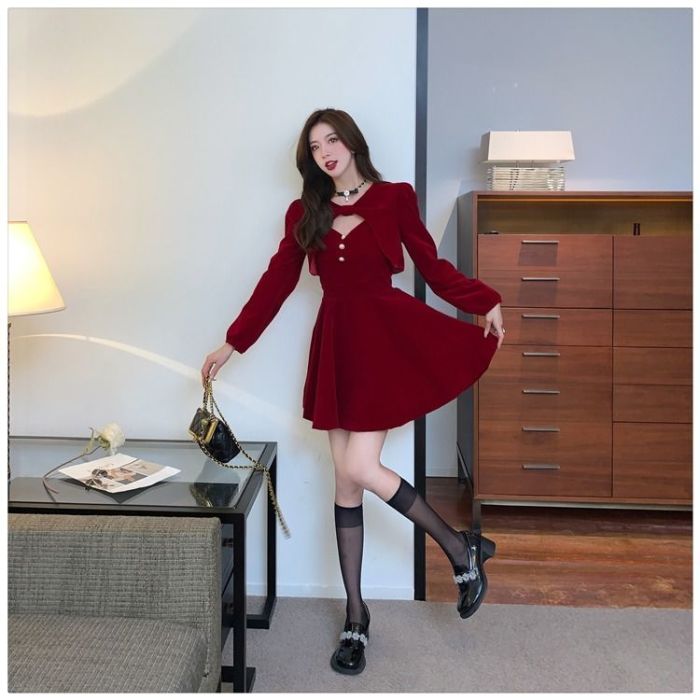 Red Velvet Christmas Dress - 2 piece set (includes slip dress and coat)