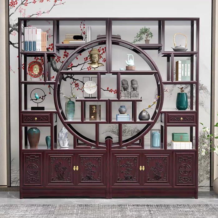 Solid wood new Chinese style office display cabinet, tea set partition, antique display rack