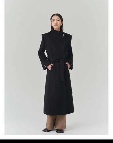 BRICKJADE wide shoulder double-sided woolen coat with exquisite color design and temperament