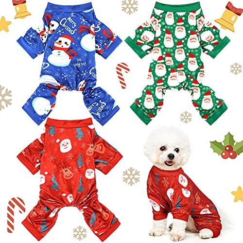 Christmas Dog Pajamas 3 Pieces Pet Clothes Costume Xmas Apparel Jumpsuit Puppy Christmas Pajamas For Pet