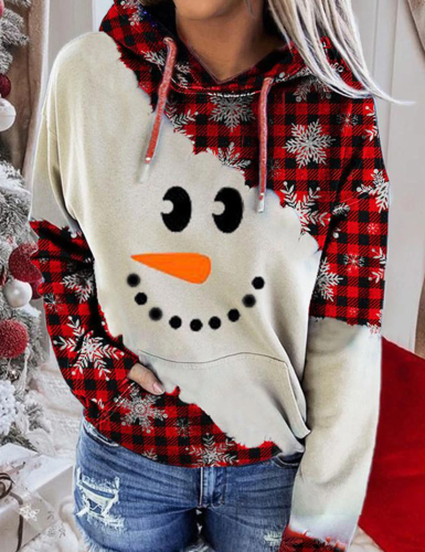 Christmas Snowman Face Snowflake Plaid Sweater Hoodie Sweatshirt
