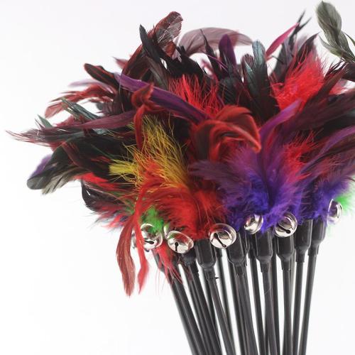 Funny Cat Stick With Colorful Feathers And Bells
