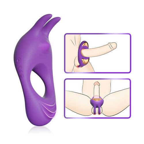9 Vibrating Rabbit Purple Cock Ring For Couple Play