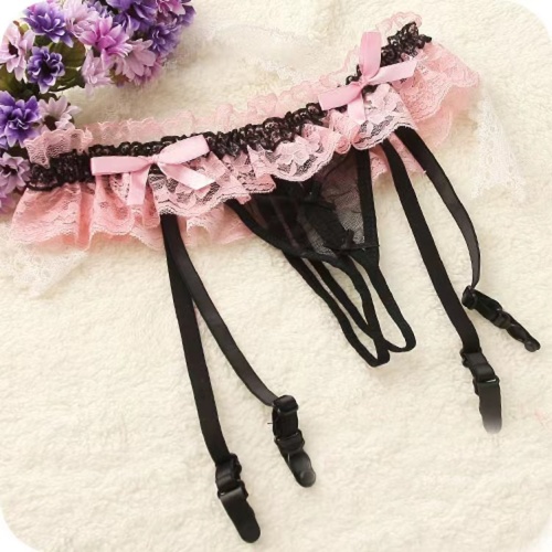 Skirted Crotchless Thong & Garters