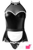 Sexy Black One-Piece Patent Leather Hollow Maid Outfit