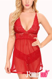 Ladies Sexy Hanging Shoulder Net Gauze Exposed Buttocks Nightdress (Five Colors)