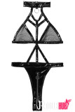 Sexy Women's One-Piece Hollow Patent Leather Strappy Underwear