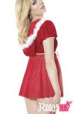 Christmas Ladies Sexy See-Through Mesh Dress With Cap (Two Colors)