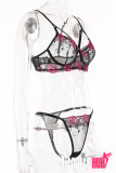 Sexy Transparent Black Red Rose Embroidered Lingerie