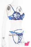Sexy Transparent Blue Flowers Embroidered Bikini