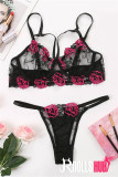 Sexy Transparent Black Red Rose Embroidered Lingerie