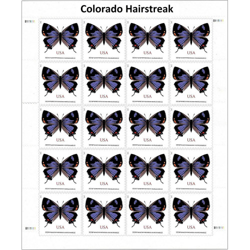 Colorado Hairstreak Forever Postage Stamps Sheet of 20 US Postal First Class Butterfly Wedding Celebration Anniversary Flowers Party