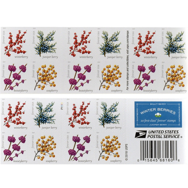 Winter Berries Book of 20 First Class US Postage Stamps Wedding Celebrate Engagement
