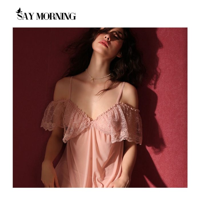 SAY MORNING Palace Style Sling Bud Silk Gauze Thin Large Size Perspective Sexy Lingerie Young Girl Nightdress Nightgown Suit