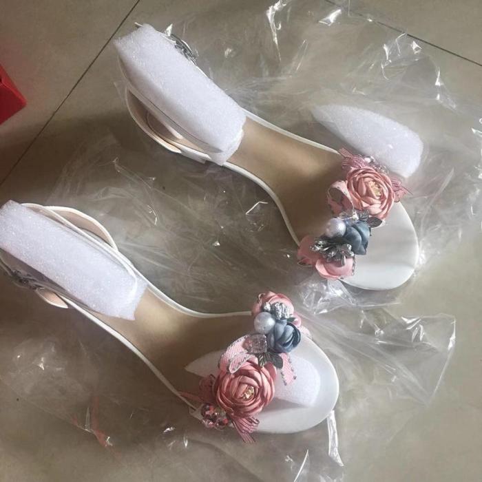 Pink Suede Hallow A-line with WOMEN'S Sandals Series Flower Sweet Age Ceremony Chunky-Heel Bridesmaid Shoes Low Heel Students