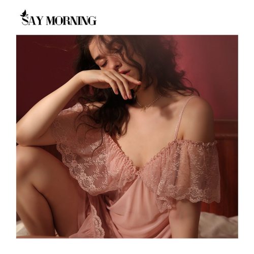 SAY MORNING Palace Style Sling Bud Silk Gauze Thin Large Size Perspective Sexy Lingerie Young Girl Nightdress Nightgown Suit