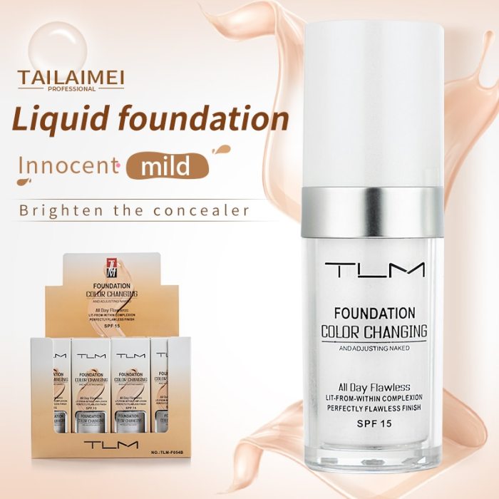 3PCS TLM Color Changing Foundation Profesional Colour Changing Face Makeup Waterproof Makeup Gift Skin Care Liquid Foundation
