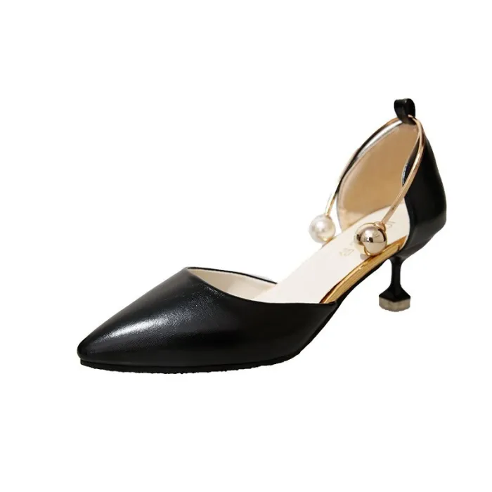Korean version of Baotou high heels spring and summer new pointed toe pearl stiletto fashion work women's shoes